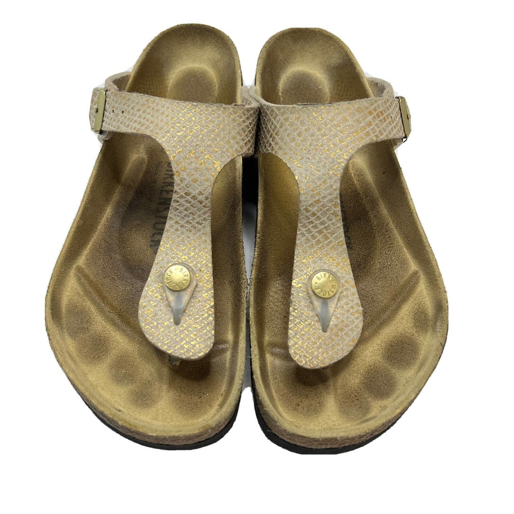 Birkenstock Gizeh Women’s 39 US 8 Tan Python Birko Flor Leather T Strap Sandals